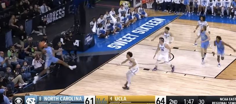 UNC saves ball, gets a 3